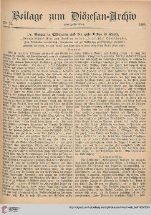 Beilage zum Diözesan-Archiv von Schwaben