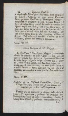 Num. XLIII. Altra Scrittura de M. Maigrot