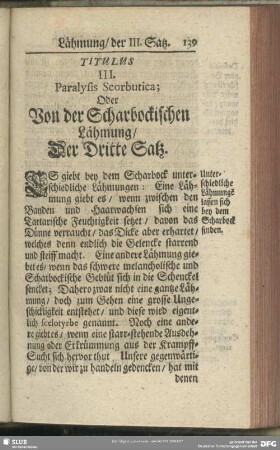 Titulus III. Paralysis Scorbutica; Oder Von der Scharbockischen Lähmung