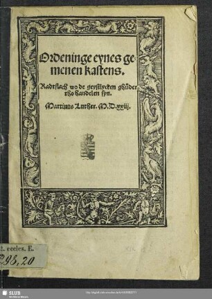 Ordeninge eynes gemenen kastens : Radtslach wo de geystlycken ghüder tho handeln syn