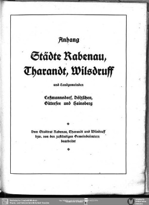 Städte Rabenau, Tharandt, Wilsdruff und Landgemeinden Coßmannsdorf, Dölzschen