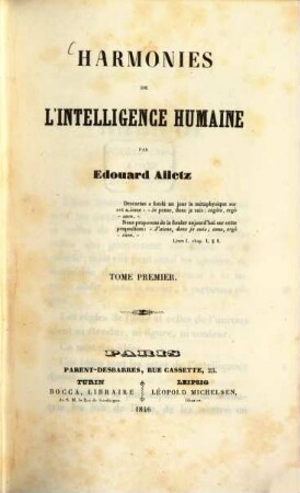 Harmonies de l'intelligence humaine, 1