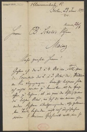 Brief an B. Schott's Söhne : 23.06.1893