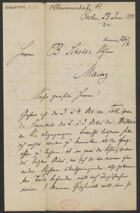 Brief an B. Schott's Söhne : 23.06.1893