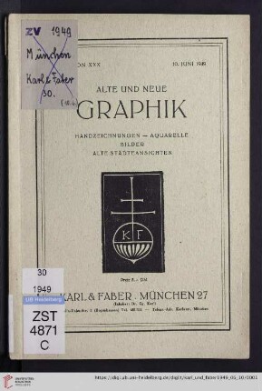 Nr. 30: Auktion / Karl & Faber, München: Alte und neue Graphik, Handzeichnungen, Aquarelle, Bilder, alte Städteansichten : Freitag, 10. Juni 1949