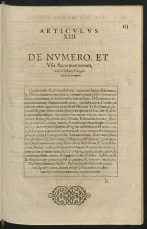 Articulus XIII. De Numero, Et Usu Sacramentorum ...