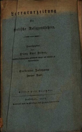 Litteraturzeitung für katholische Religionslehrer, 7,2. 1816, Nov.