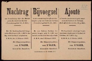 "Nachtrag zur Verordnung über den Höchstpreis von Kalzium-Karbid" (Aufhebung des Höchstpreises)