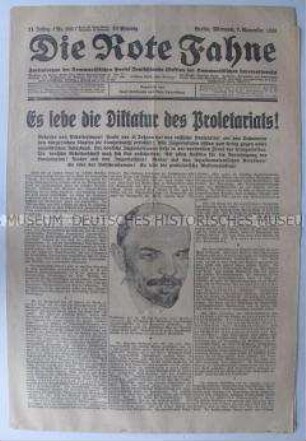 Tageszeitung der KPD "Die Rote Fahne" zum Jahrestag Oktoberrevolution und zum Rücktritt der Poincaré-Regierung