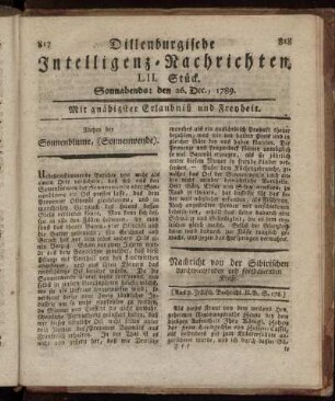 LII. Stück. Sonnabends: den 26. Dec., 1789.