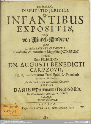 Disputatio Iuridica De Infantibus Expositis