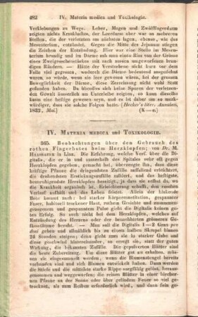 IV. Materia medica und Toxikologie.