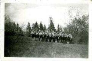 Gruppenbild von Hitlerjungen am Waldrand