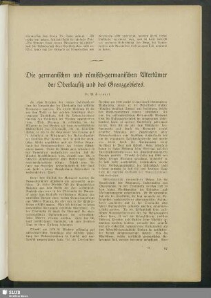 Die germanischen und römisch-germanischen Altertümer der Oberlausitz und des Grenzgebietes
