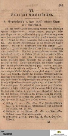 VI. Erledigte Kirchenstellen / Ständige PfarrVerwesereien