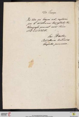 Eintrag zur Provenienz der Handschrift aus dem Besitz von Friedrich Creutzer