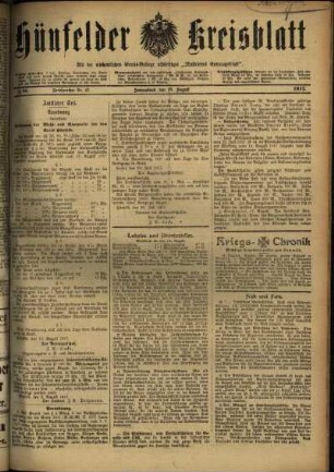 Erste Ausgabe vom Samstag, den 18. August 1917.