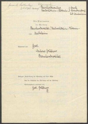 4 Fragebogen und 2 Karten Lautenbach, Markungen Bernhardsweiler und Neustädtlein-Rötlein, OA Crailsheim