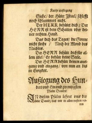 Außlegung des Hundert und Ein und zwentzigsten Psalm Davids.