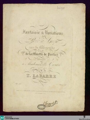Fantaisie & variations pour la harpe : sur la barcarolle de la Muette de Portici de F. Herold; op. 29