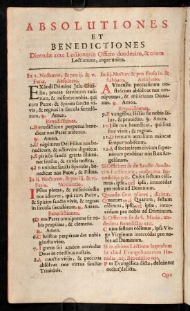 Absolutiones et Benedictiones...