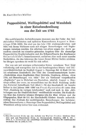 Poppenbüttel, Wellingsbüttel und Wandsbek in einer Reisebeschreibung aus der Zeit um 1785