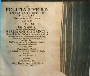 De politia sive republica in specie sic dicta exercitatio politica