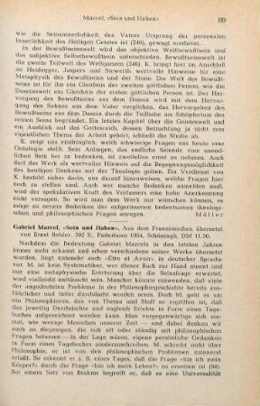 89-90 [Rezension] Marcel, Gabriel, Sein und Haben