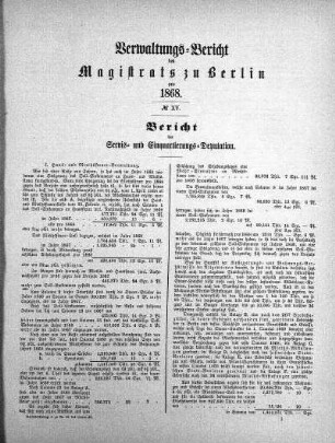 No. XV. Bericht der Servis- und Einquartierungs-Deputation