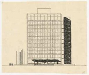 Hochschulbibliothek, Karlsruhe Neubau: Vorprojekt: Neubau der Bibliothek. Ansicht Fassade, 1:200