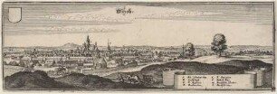 Panorama, Stadtansicht von Oschatz in Sachsen, mit Legende, aus Merians Topographia Germaniae