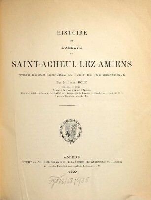 Histoire de l'abbaye de Saint-Acheul-lez-Amiens