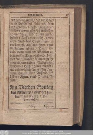 Am Vierden Sontag des Advents/ oder der zukunfft ins Fleisch/ Johan: 1. vers. 19.