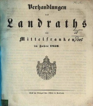 Verhandlungen des Landrathes von Mittelfranken. 1850