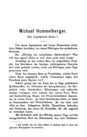Michael Hummelberger. Eine biographische Skizze.