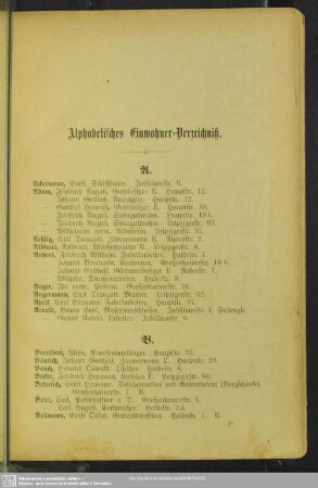Einwohnerverzeichnis : Alphabetisches Einwohner-Verzeichniß