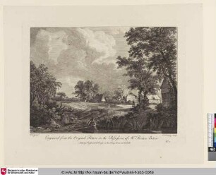 [Landschaft mit einem Mann im Vordergrund und Hütten im Hintergrund]