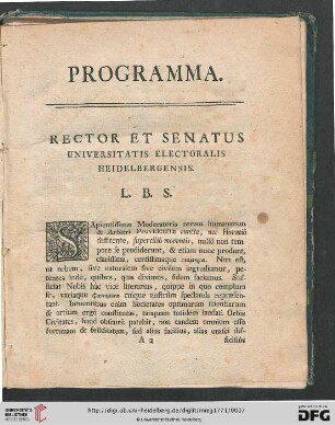 Programma: Rector et Senatus universitatis electoralis Heidelbergensis