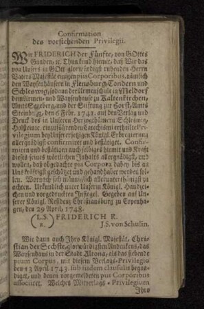 Confirmation des vorstehenden Privilegii.
