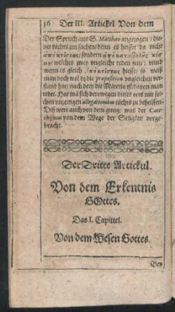 Der Dritte Artickul. Von dem Erkentnis Gottes.