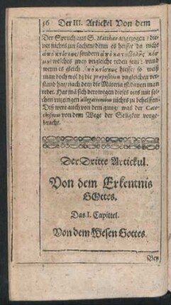 Der Dritte Artickul. Von dem Erkentnis Gottes.