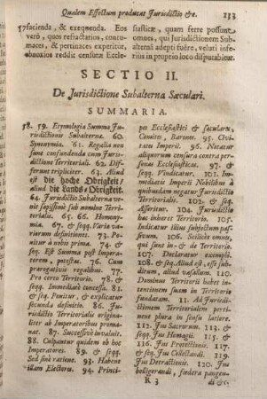 Sectio II. De Jurisdictione Subalterna Saeculari.