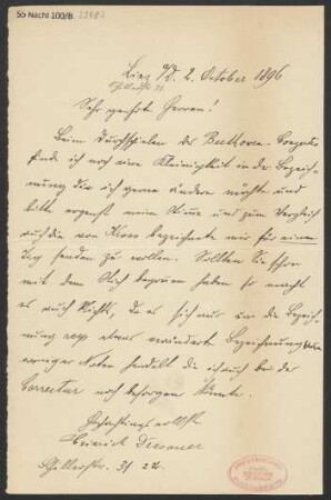 Brief an B. Schott's Söhne : 02.10.1896