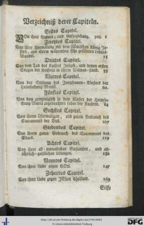 Verzeichniß derer Capiteln.