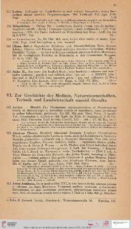 VI. Zur Geschichte der Medizin, Naturwissenschaften, Technik und Landwirtschaft einschl. Occulta (Nr. 322 - 404)