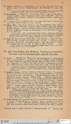 VI. Zur Geschichte der Medizin, Naturwissenschaften, Technik und Landwirtschaft einschl. Occulta (Nr. 322 - 404)