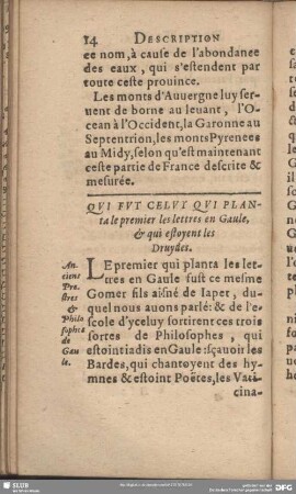 Qui Fut Celut Qui Planta le premier les lettres en Gaule, & qui estoyent les Druydes
