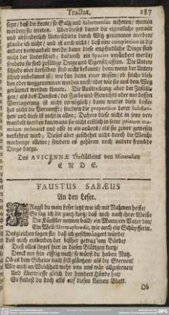 Faustus Sabaeus An den Leser