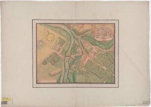Grundriss von Colditz, Handzeichnung, um 1680 : Colditz : [Grundriss]. - [S.l.] , [um 1680?]. - 1 Kt. : kolor. Handzeichng. ; 41 x 32 cm