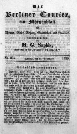 No. 837, Montag, den 16. November 1829